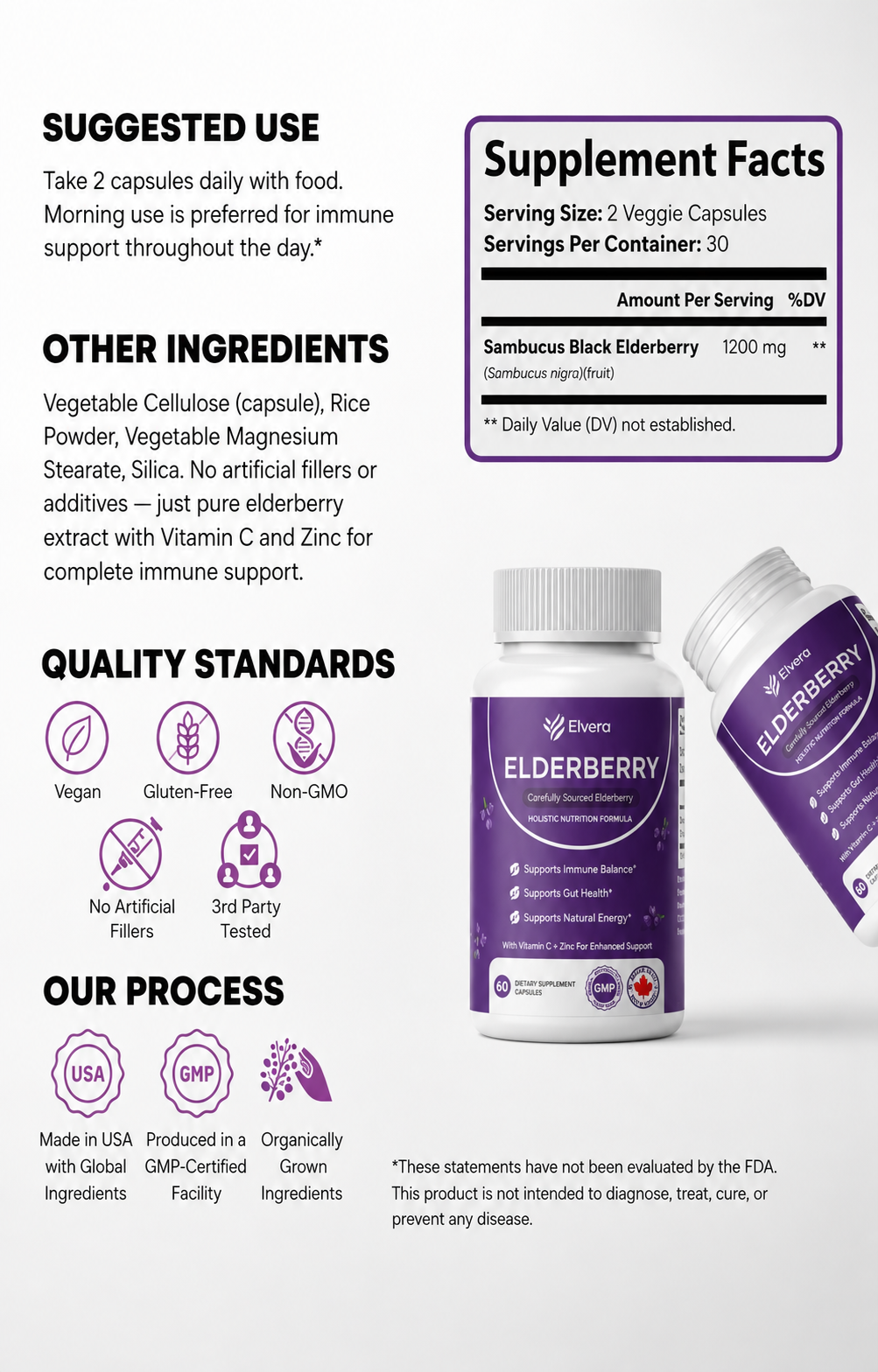 Elvera Gut Support Complex with Elderberry, Zinc & Vitamin C