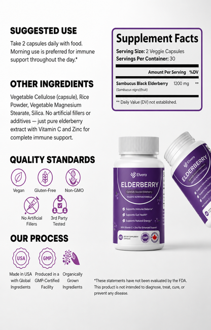 Elvera Gut Support Complex with Elderberry, Zinc & Vitamin C