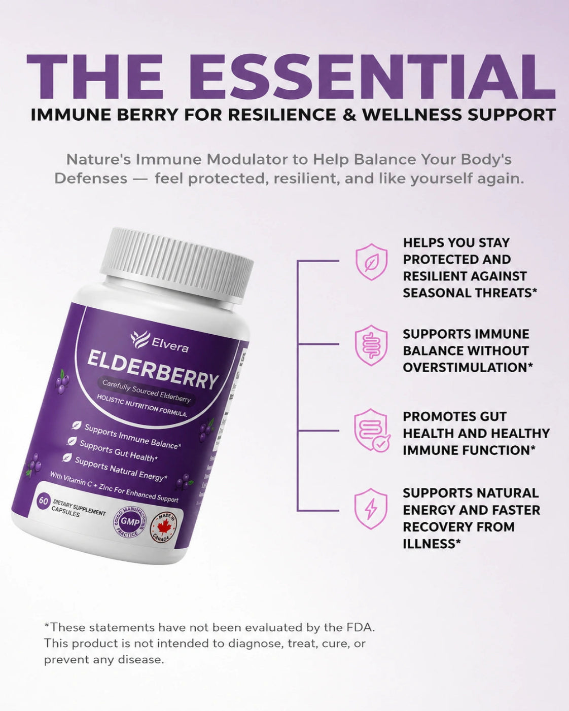 Elvera Gut Support Complex with Elderberry, Zinc & Vitamin C