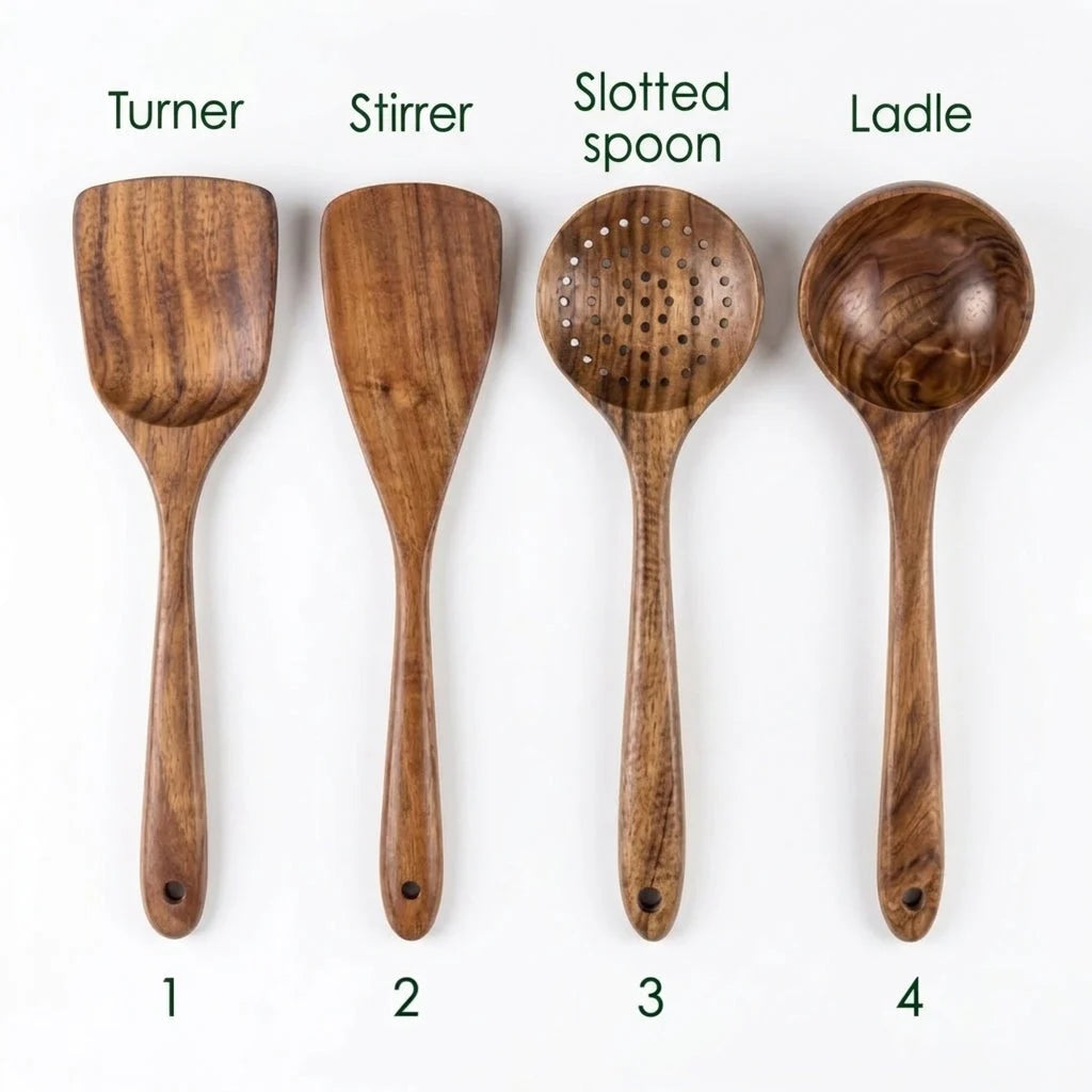 Small Leaf Acacia Wood Utensil Set